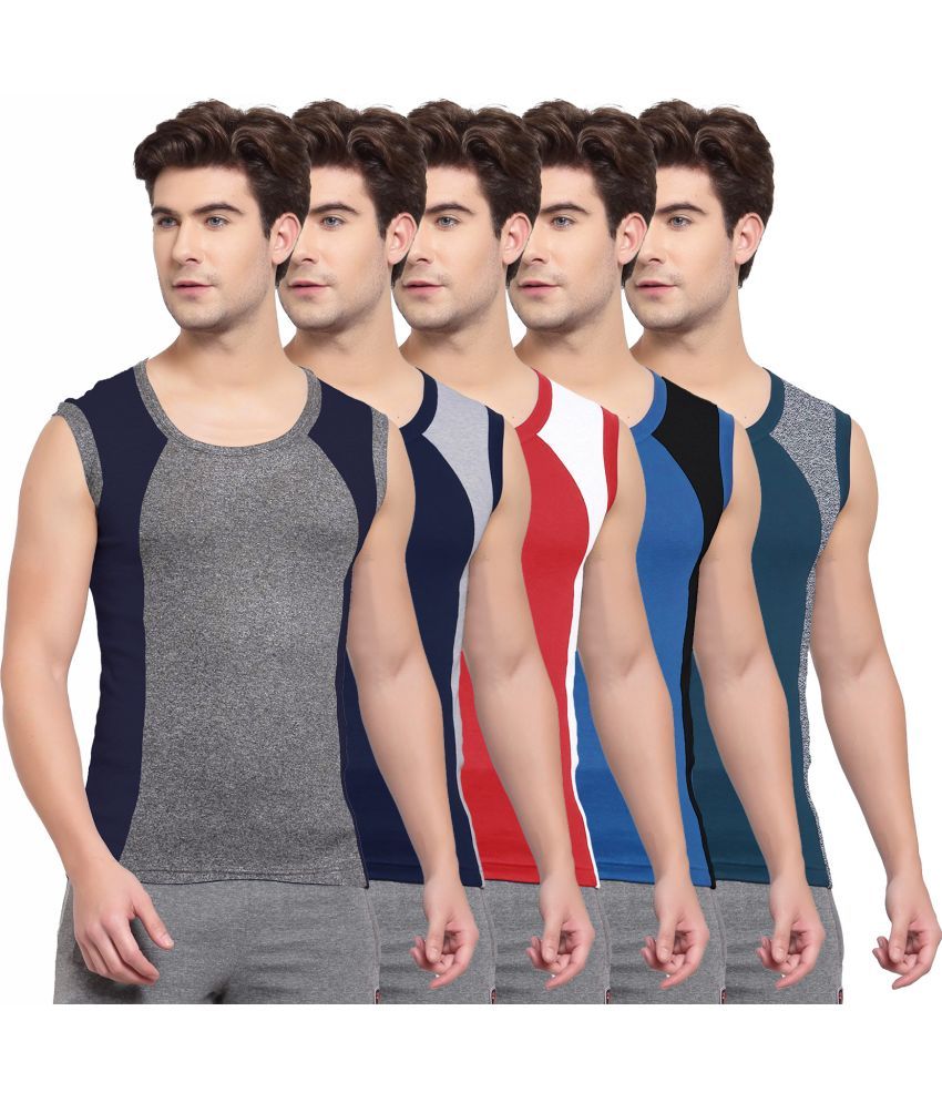     			SPORTO Multicolor Cotton Men's Vest ( Pack of 5 )