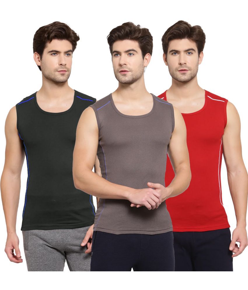     			SPORTO Multicolor Cotton Men's Vest ( Pack of 3 )