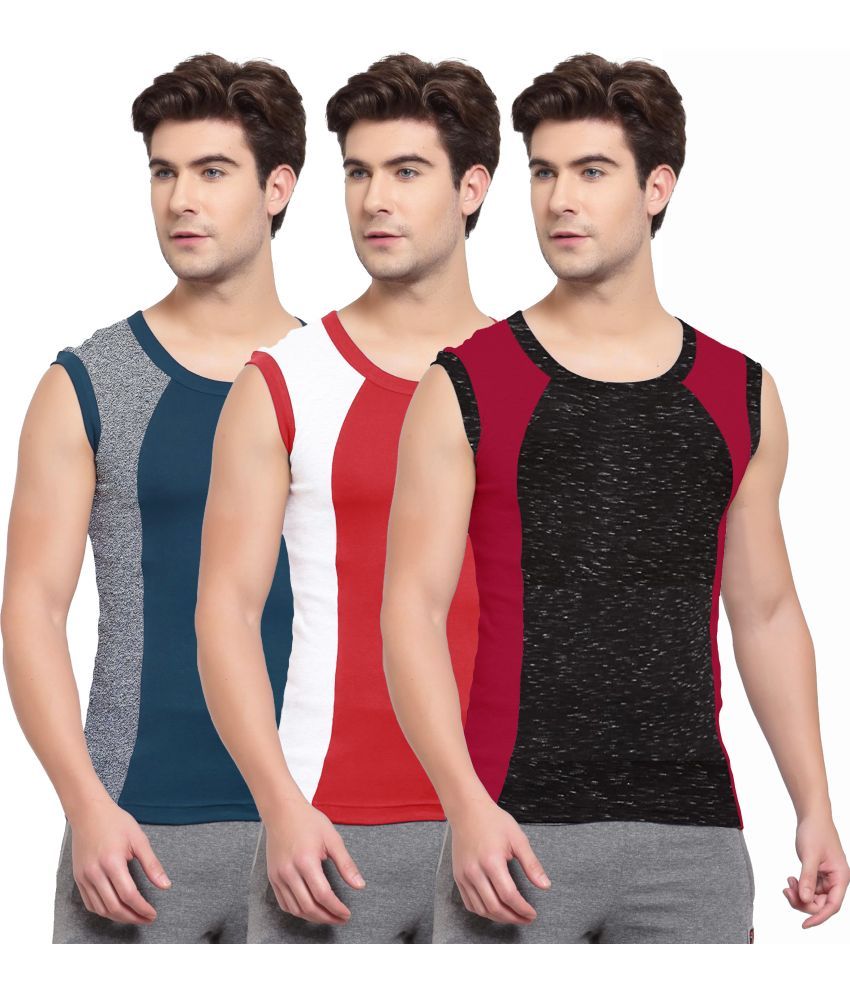     			SPORTO Multicolor Cotton Men's Vest ( Pack of 3 )