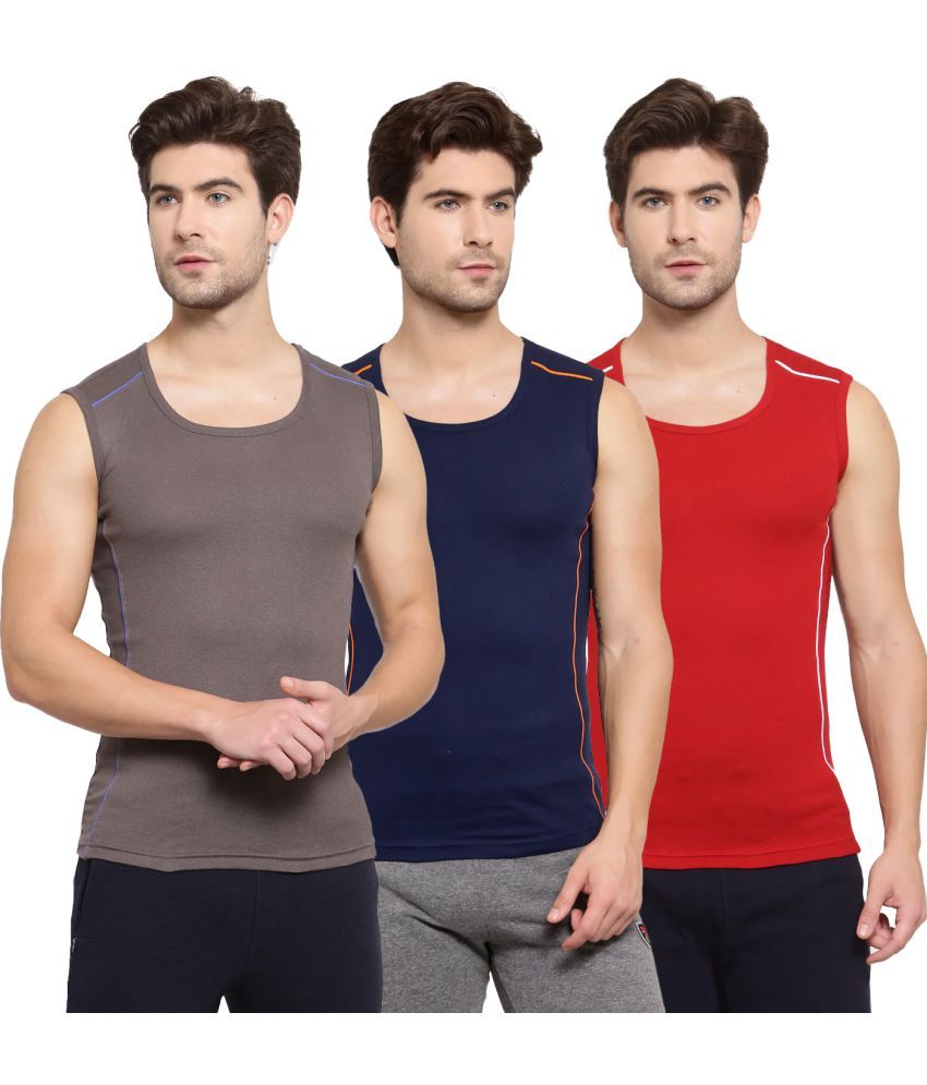     			SPORTO Multicolor Cotton Men's Vest ( Pack of 3 )