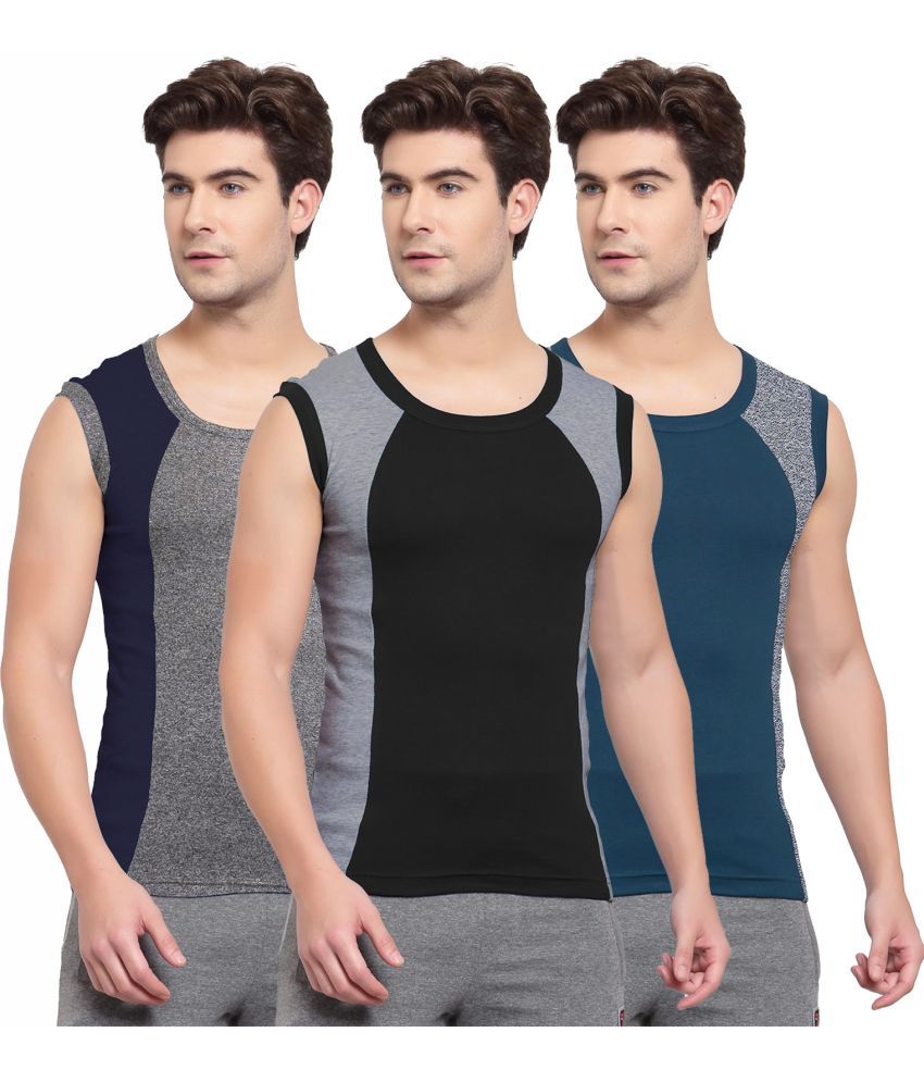     			SPORTO Multicolor Cotton Men's Vest ( Pack of 3 )