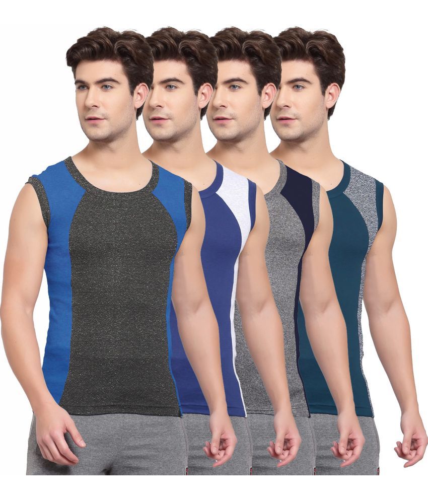     			SPORTO Multicolor Cotton Men's Vest ( Pack of 4 )