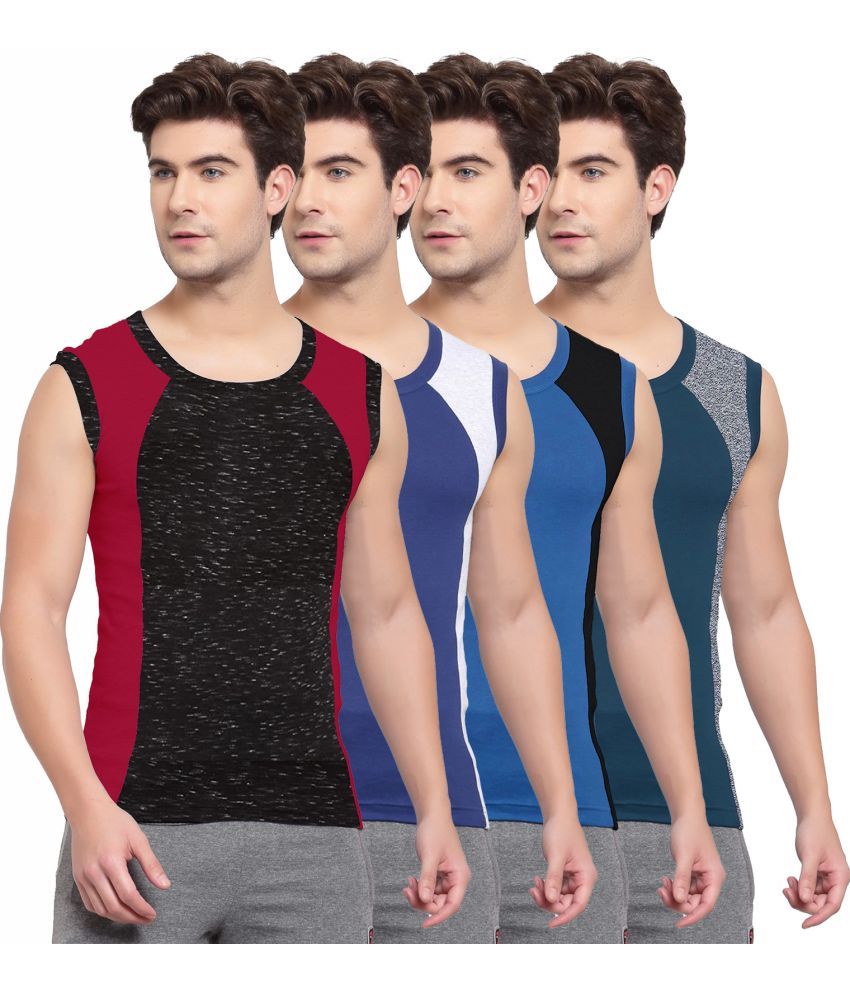     			SPORTO Multicolor Cotton Men's Vest ( Pack of 4 )