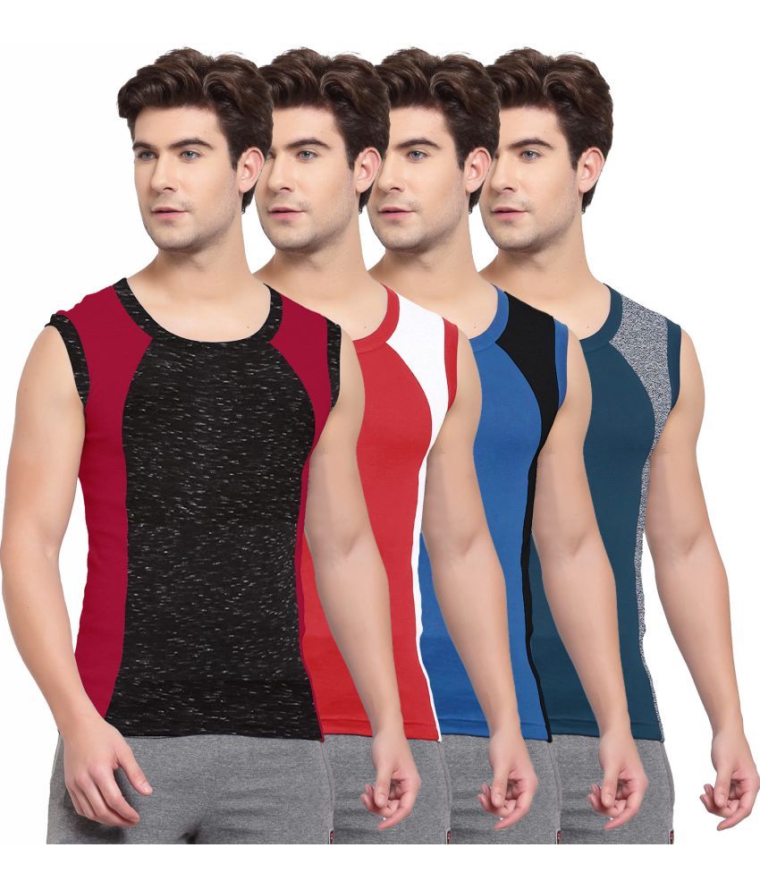     			SPORTO Multicolor Cotton Men's Vest ( Pack of 4 )