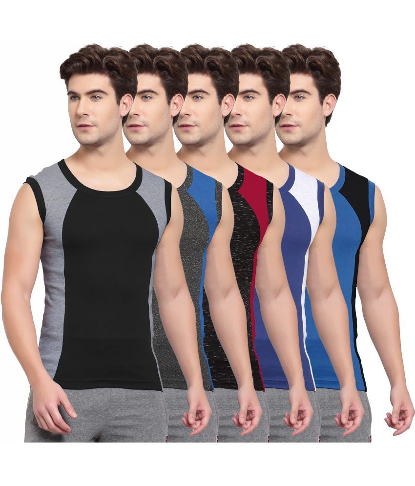     			SPORTO Multicolor Cotton Men's Vest ( Pack of 5 )