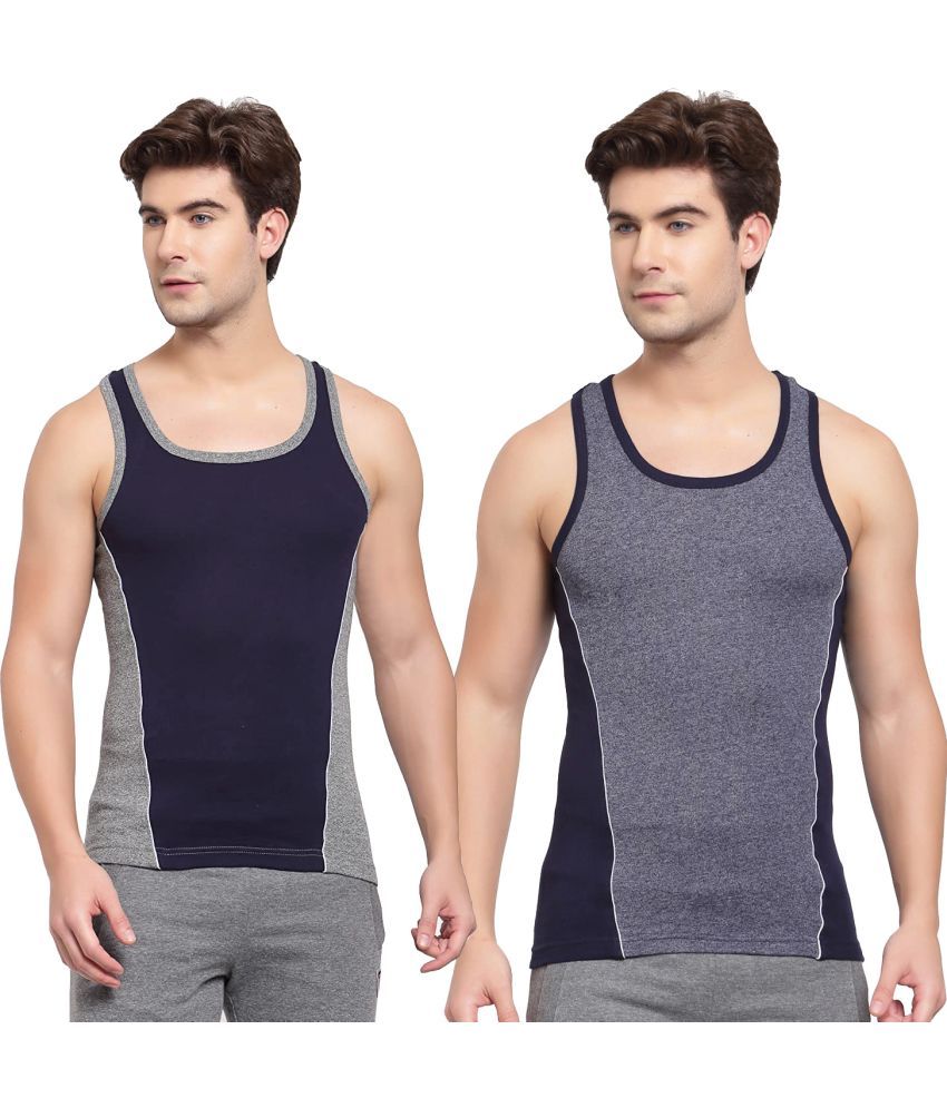     			SPORTO Multicolor Cotton Men's Vest ( Pack of 2 )