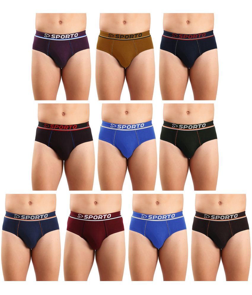     			SPORTO Multicolor Cotton Men's Briefs ( Pack of 10 )