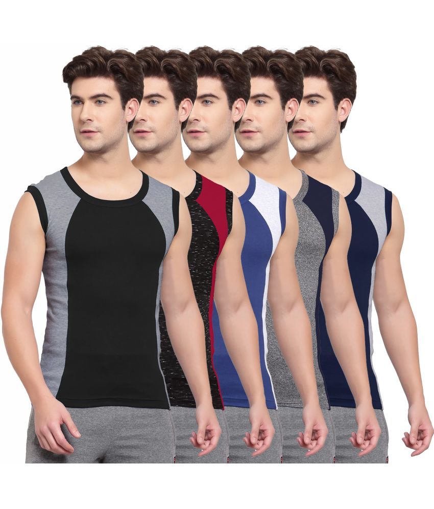     			SPORTO Multicolor Cotton Men's Vest ( Pack of 5 )