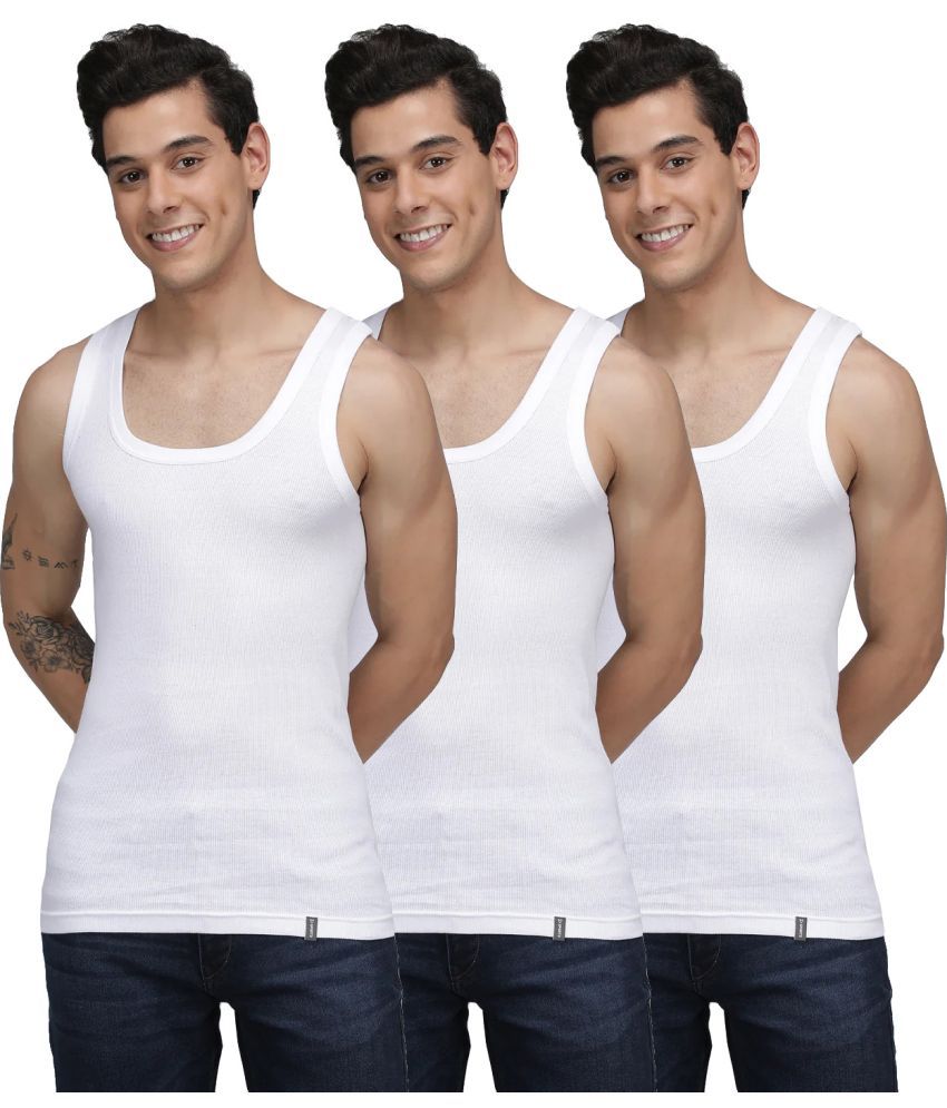     			SPORTO White Cotton Men's Vest ( Pack of 3 )