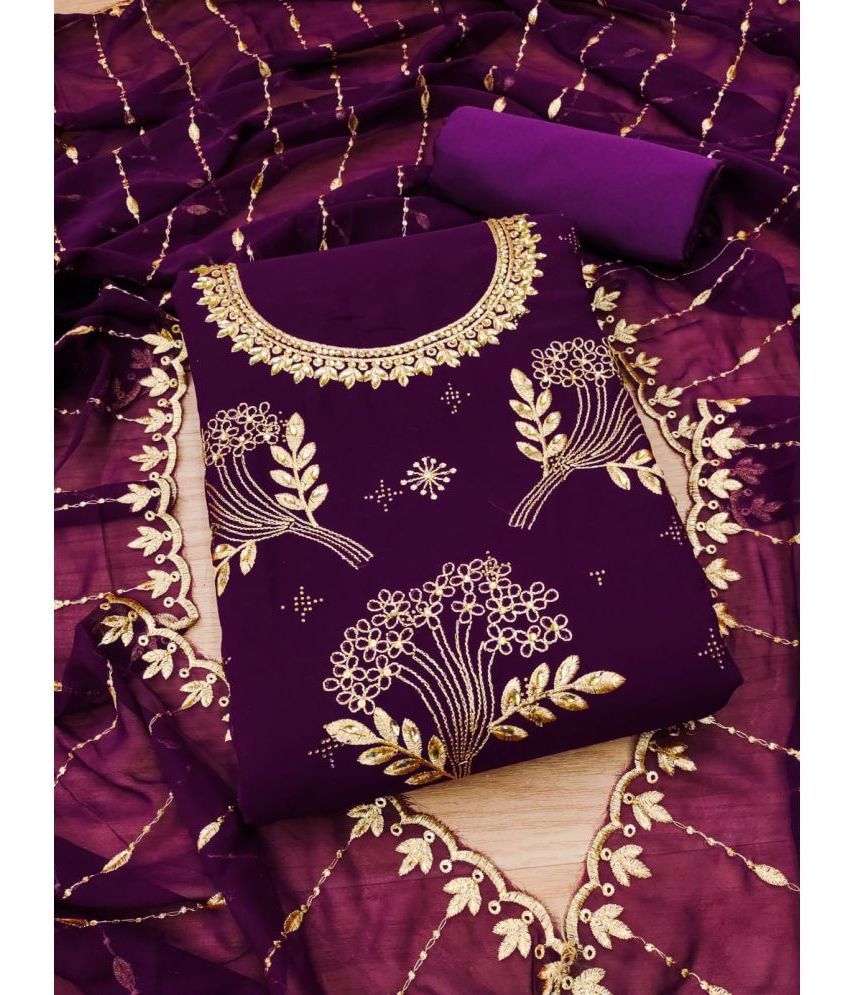     			ALSHOP Unstitched Georgette Embellished Dress Material - Purple ( Pack of 1 )