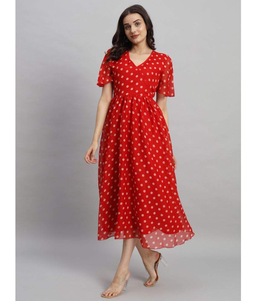     			Curvydrobe Crepe Printed Midi Women's Fit & Flare Dress - Red ( Pack of 1 )