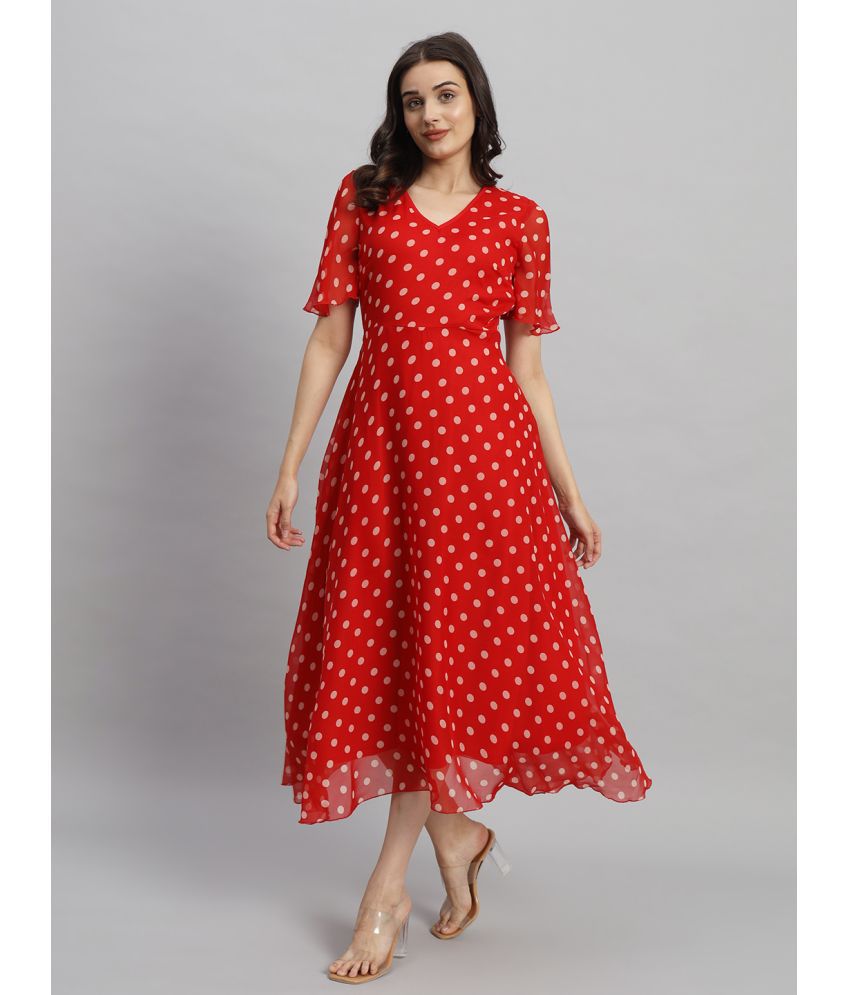     			Curvydrobe Georgette Printed Midi Women's Fit & Flare Dress - Red ( Pack of 1 )