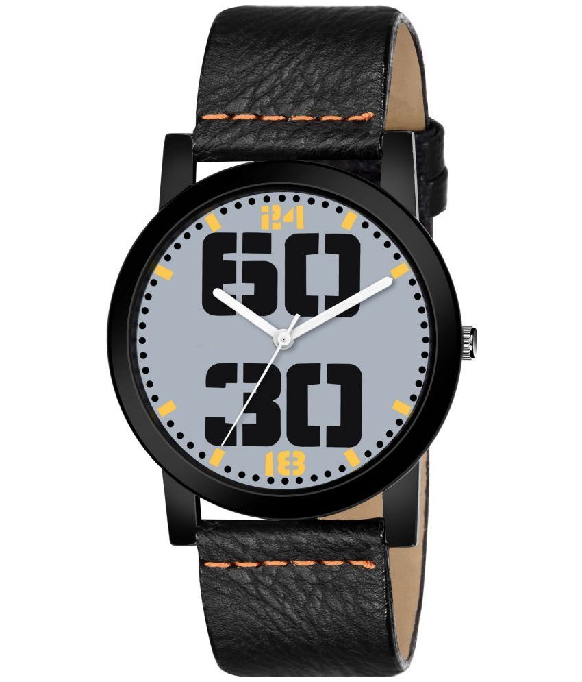     			Lorem Black Leather Analog Men's Watch