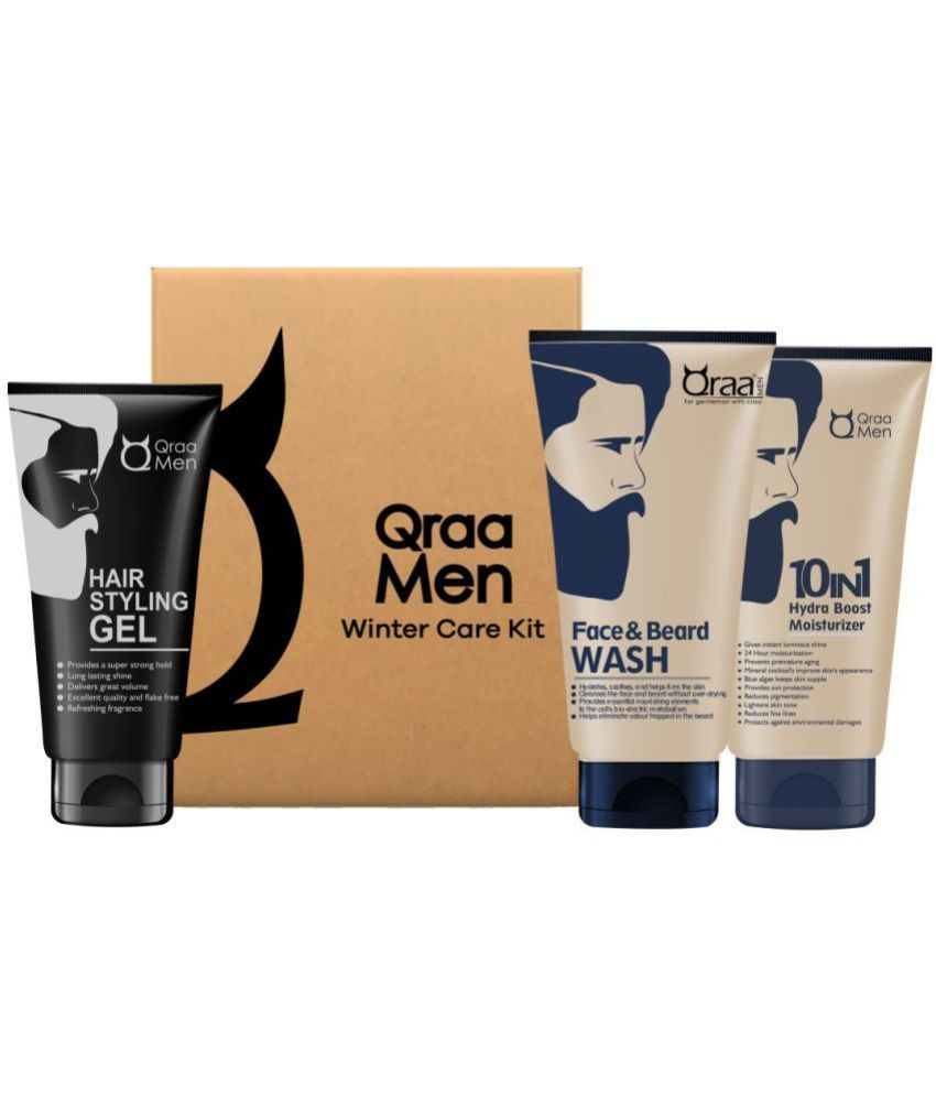     			Qraa Men Winter Care Kit Valuepack-Face&Beard Wash,10In1Hydra Moisturizer&Hair Stylinggel Pack Of 3