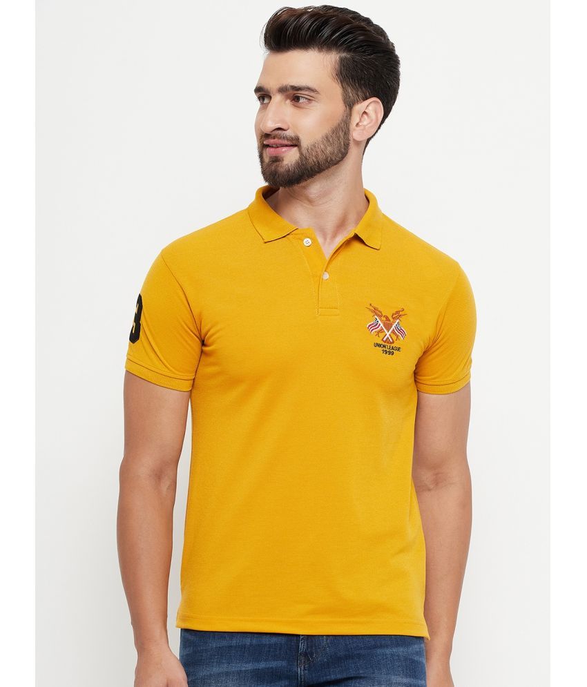     			RELANE Cotton Blend Regular Fit Solid Half Sleeves Men's Polo T Shirt - Mustard ( Pack of 1 )