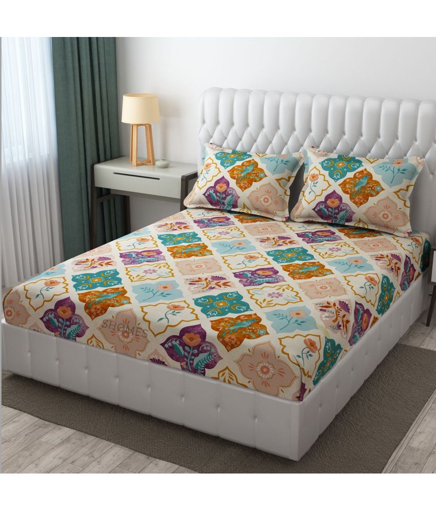     			SHOMES Cotton Geometric Printed Fitted 1 Bedsheet with 2 Pillow Covers ( Double Bed ) - Multi