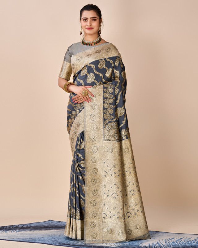     			Sanwariya Silks Silk Embellished Saree With Blouse Piece - Grey ( Pack of 1 )