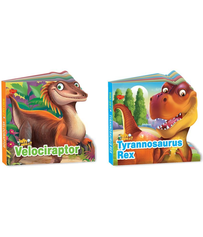     			Sawan Present Set Of 2 Who Am I Story Books Of Velociraptor & Tyrannosaurus Rex | Board Book