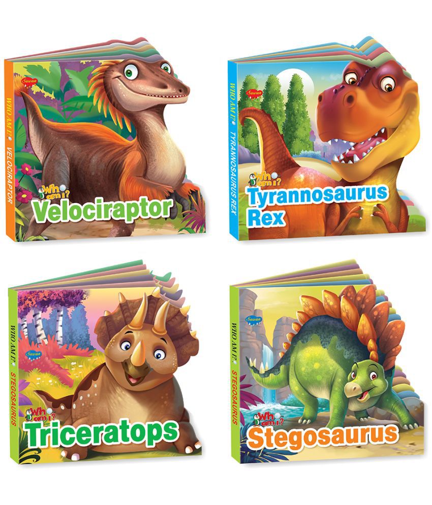     			Sawan Present Set Of 4 Who Am I Story Books Of Velociraptor,Tyrannosaurus Rex,Triceratops & Stegosaurus | Board Book