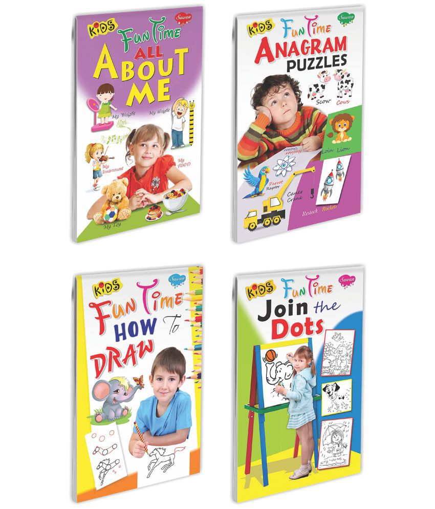     			Set of 4 Acitivity Books, Kids Fun Time : All About Me, Anagram Puzzles, How to Draw and Join the Dots