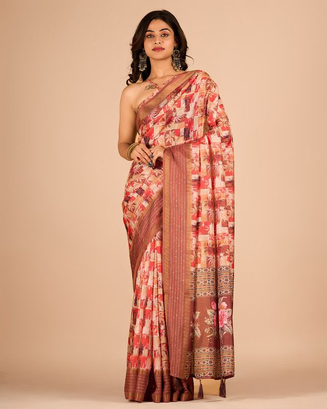     			Sitanjali Lifestyle Cotton Blend Printed Saree With Blouse Piece - Bronze ( Pack of 1 )
