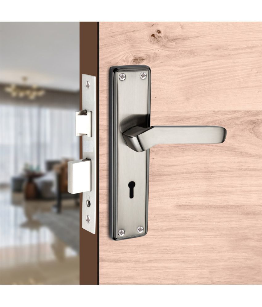     			Solitech Heavy Duty 8 Inches Mortise Door Lock Handle Set with 2 Keys for Main Door, Bedroom, Bathroom, and Living Room (Black Silver Finish)
