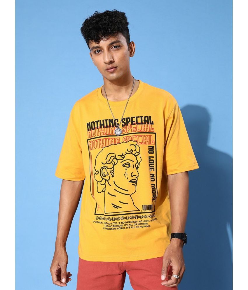     			Free Society Cotton Oversized Fit Printed Half Sleeves Men's T-Shirt - Mustard ( Pack of 1 )