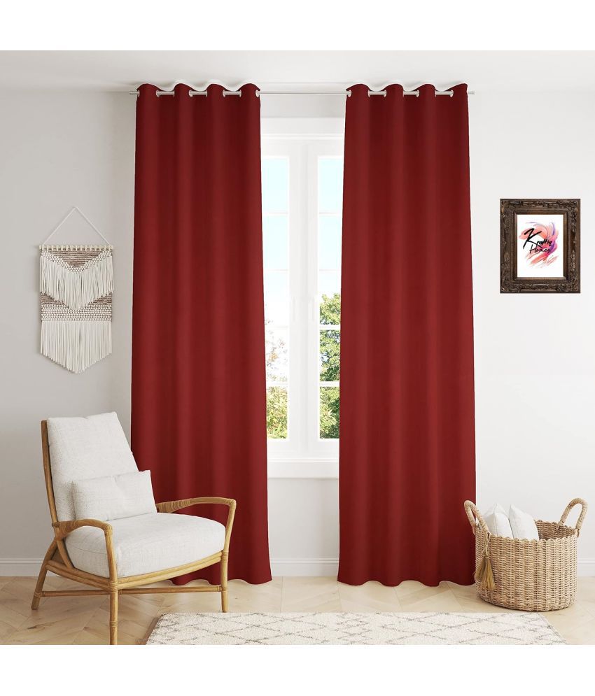     			Kraftiq Homes Solid Blackout Eyelet Curtain 7 ft ( Pack of 2 ) - Maroon