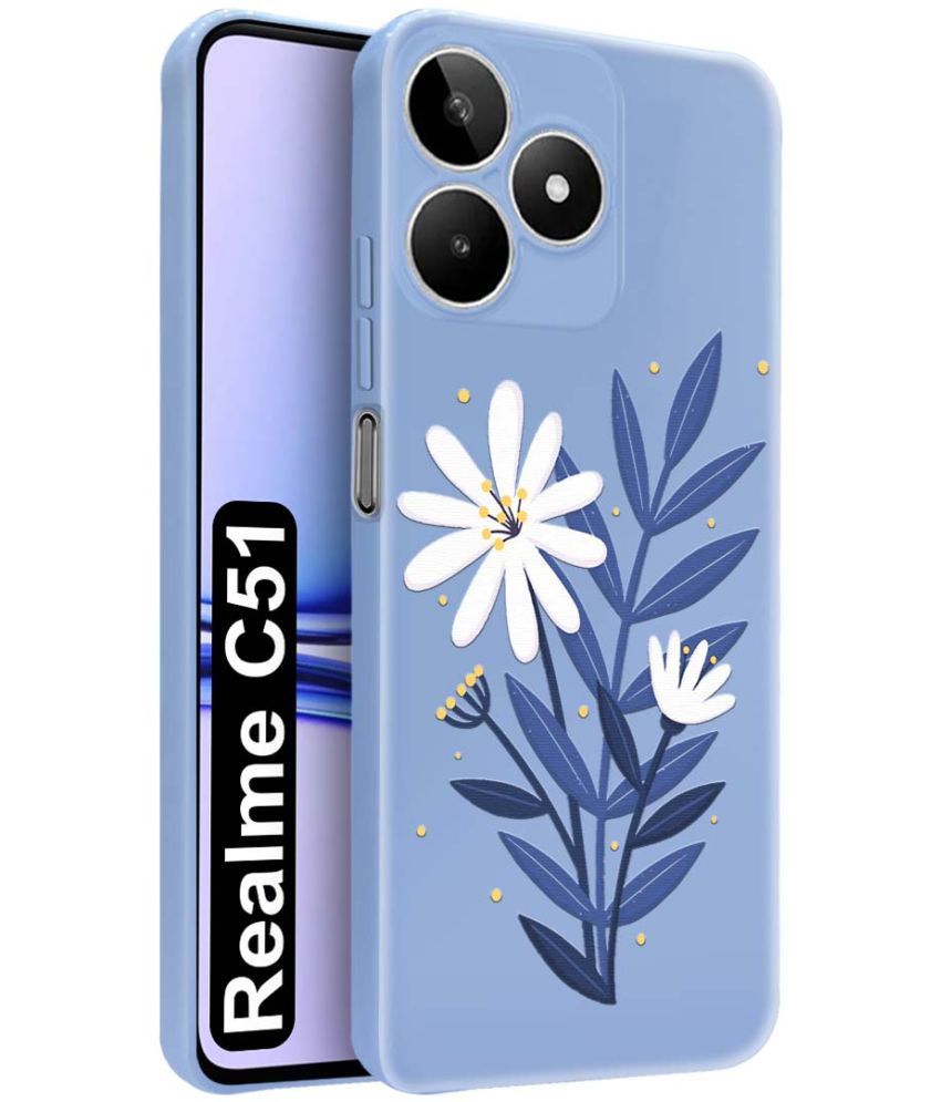     			NBOX Blue Printed Back Cover Silicon Compatible For Realme C51 ( Pack of 1 )