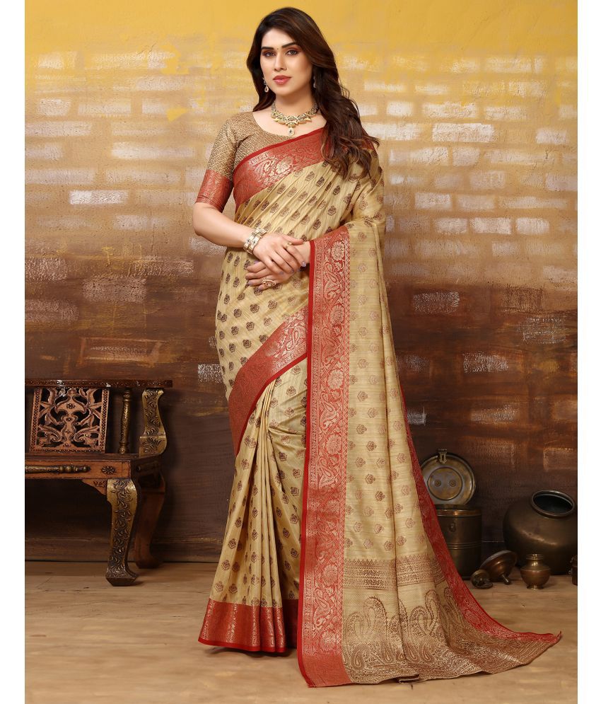     			Satrani Art Silk Embellished Saree With Blouse Piece - Yellow ( Pack of 1 )