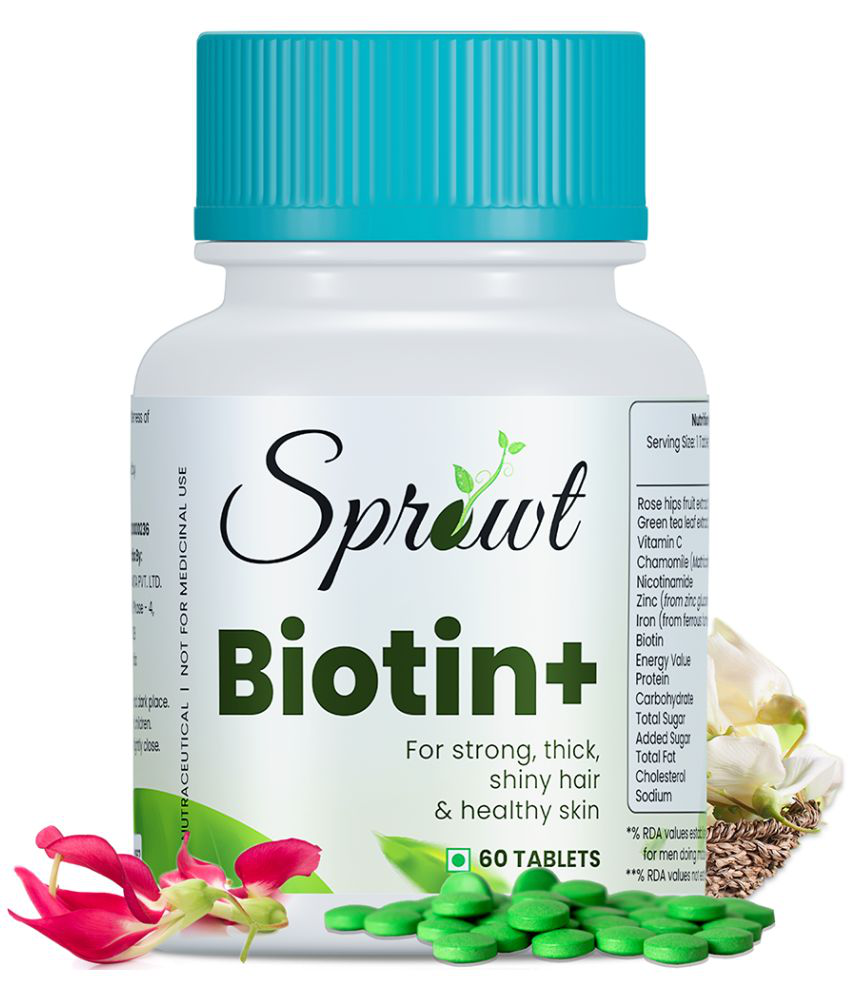     			Sprowt Biotin+ - 60 Veg Tablets|For Strong Thick Hair & Glowing Skin|Improve the Energy Level