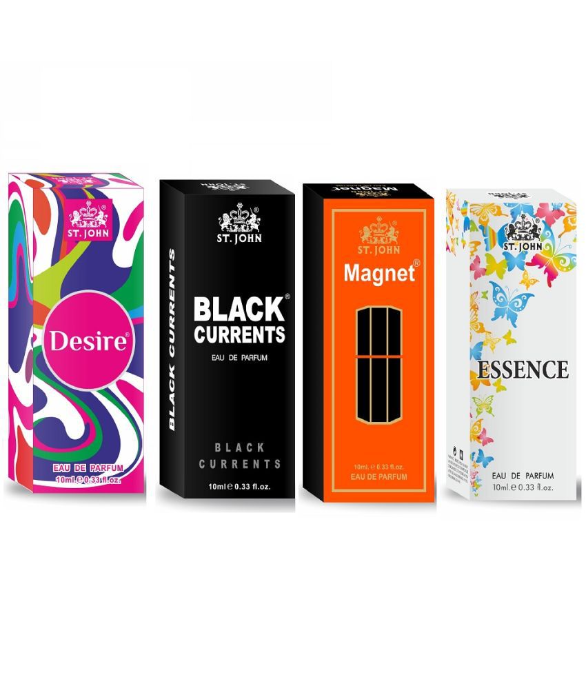     			St. John Black Curret,Magnet,Desire & Essance Pocket Perfume for Men 10 ml ( Pack of 4 )