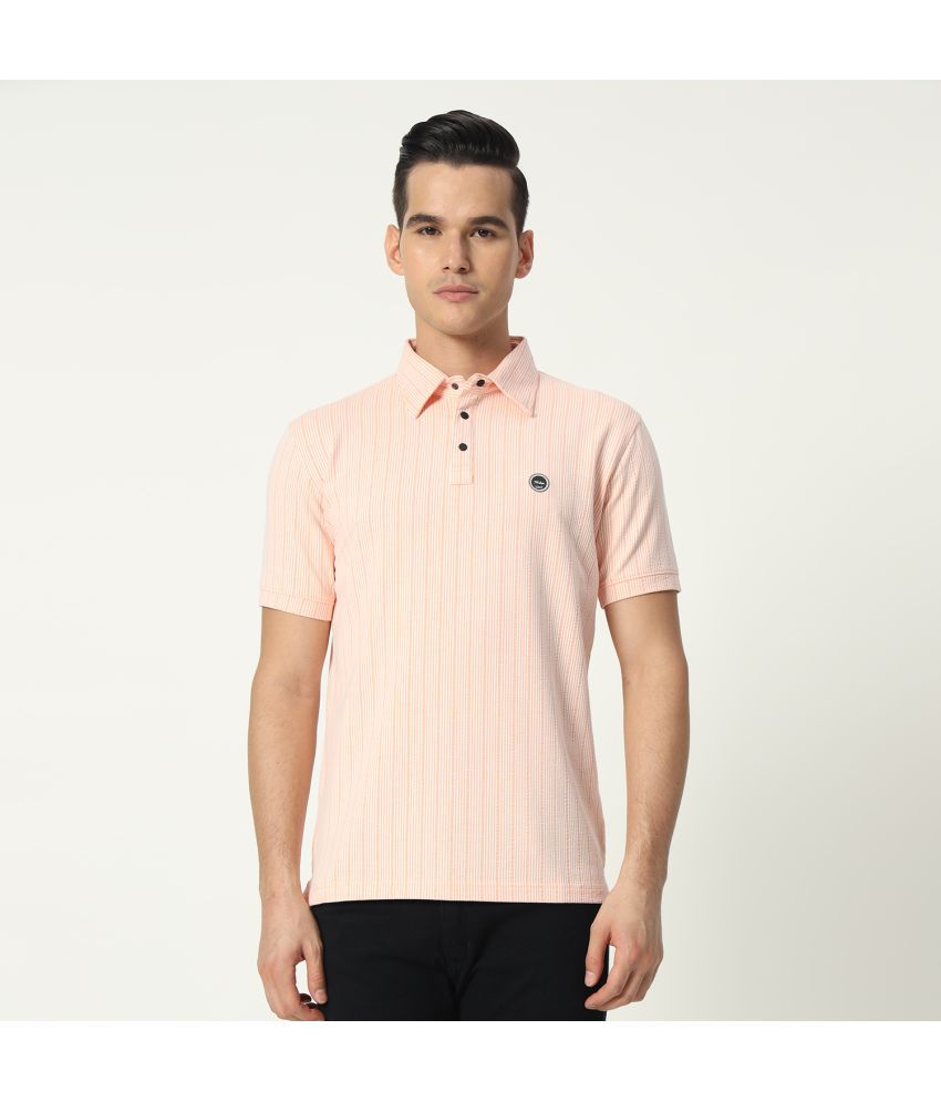     			TAB91 Cotton Blend Regular Fit Striped Half Sleeves Men's Polo T Shirt - Peach ( Pack of 1 )