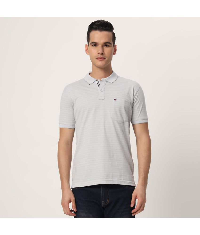     			TAB91 Cotton Blend Regular Fit Striped Half Sleeves Men's Polo T Shirt - Grey ( Pack of 1 )