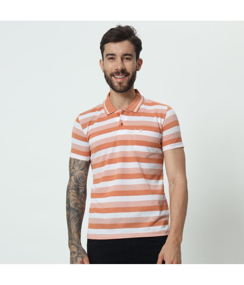     			TAB91 Cotton Blend Regular Fit Striped Half Sleeves Men's Polo T Shirt - Orange ( Pack of 1 )