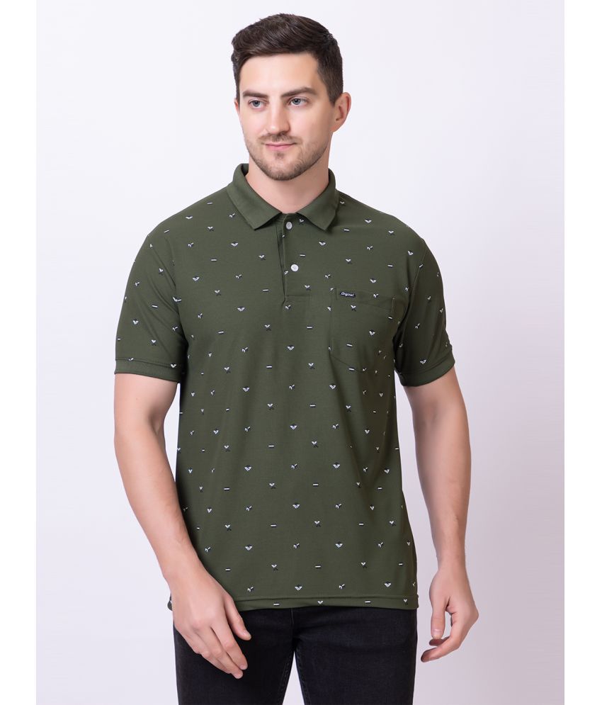     			TRULY FAST Cotton Blend Regular Fit Printed Half Sleeves Men's Polo T Shirt - Olive ( Pack of 1 )