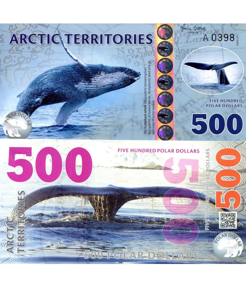     			Extremely Rare Arctic Territories 500 Polar Dollars Polymer Fantasy Note Top Grade Gem UNC