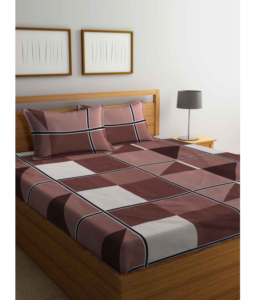    			FABINALIV Poly Cotton Colorblock 1 Double King Size Bedsheet with 2 Pillow Covers - Brown