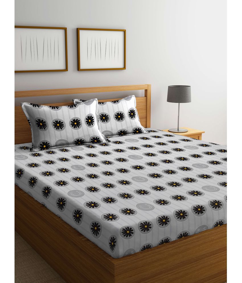     			FABINALIV Poly Cotton Floral 1 Double King Size Bedsheet with 2 Pillow Covers - Light Grey