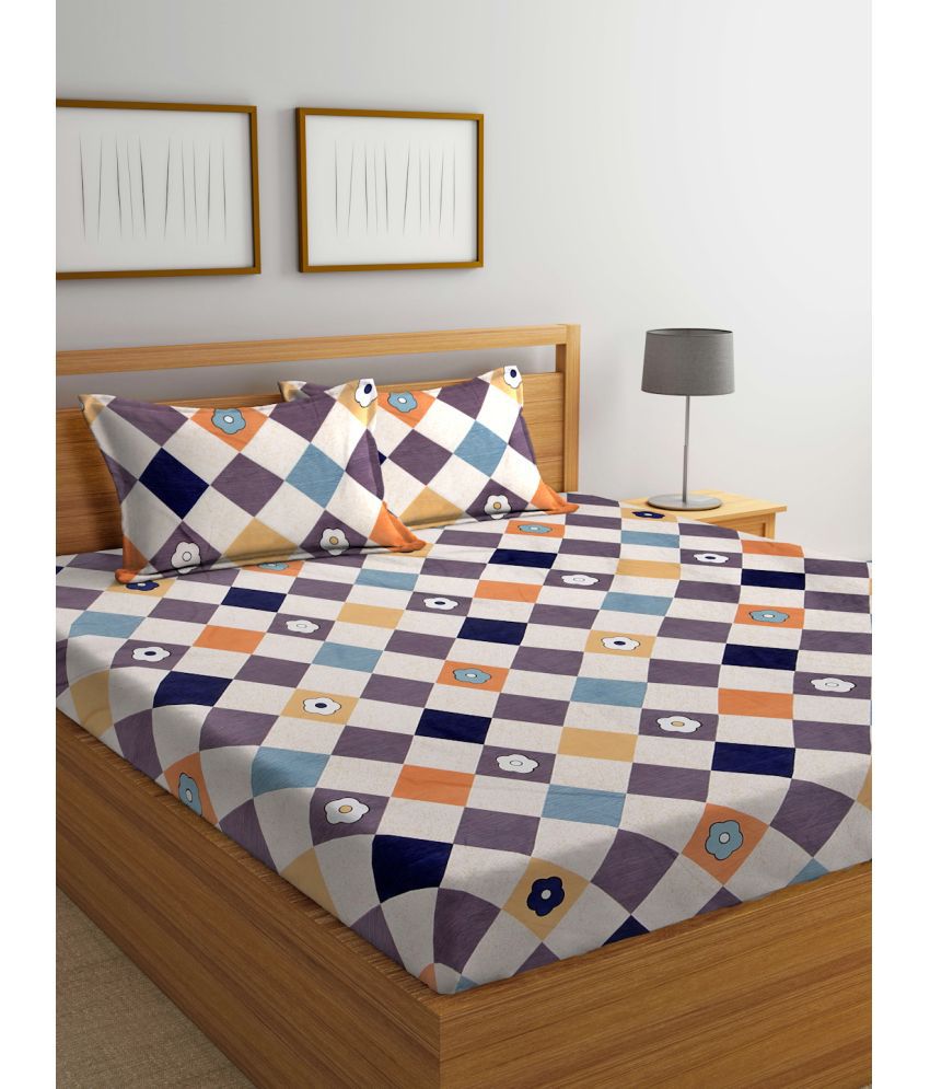     			FABINALIV Poly Cotton Geometric 1 Double King Size Bedsheet with 2 Pillow Covers - Multicolor