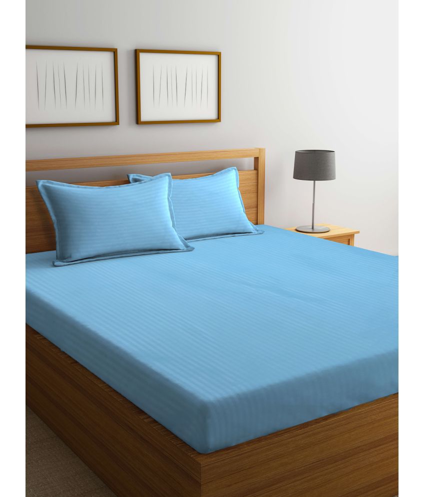    			FABINALIV Poly Cotton Vertical Striped 1 Double King Size Bedsheet with 2 Pillow Covers - Sky Blue