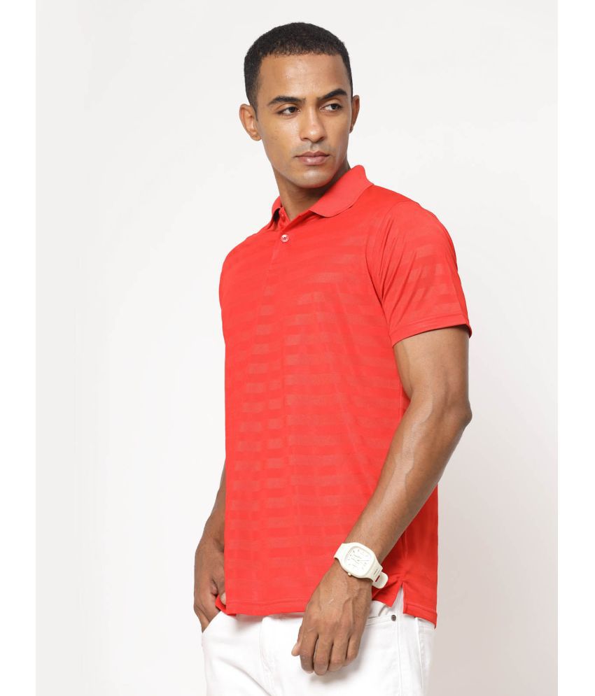     			Fundoo Polyester Slim Fit Striped Half Sleeves Men's Polo T Shirt - Red ( Pack of 1 )