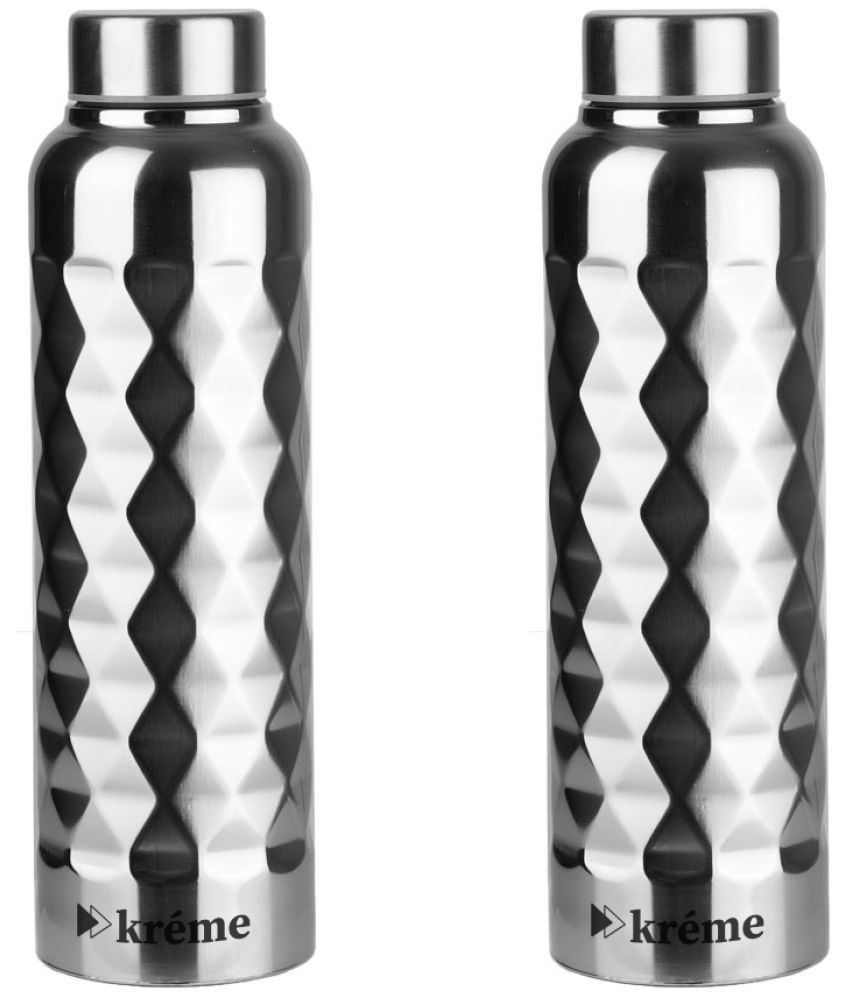     			KREME Kreme 1000 ml Bottle (Pack of 2, Steel) Silver Steel Water Bottle 1000 mL ( Set of 2 )