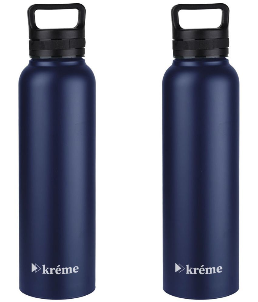     			KREME Kreme 1000 ml Bottle (Pack of 2, Blue, Steel) Blue Steel Water Bottle 1000 mL ( Set of 2 )