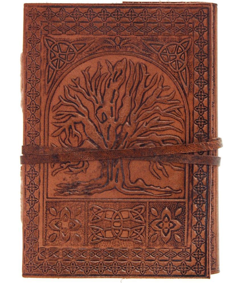     			Leather diary(notebook) with tree of life embossing Regular Journal Unruled 144 Pages (Light golden)