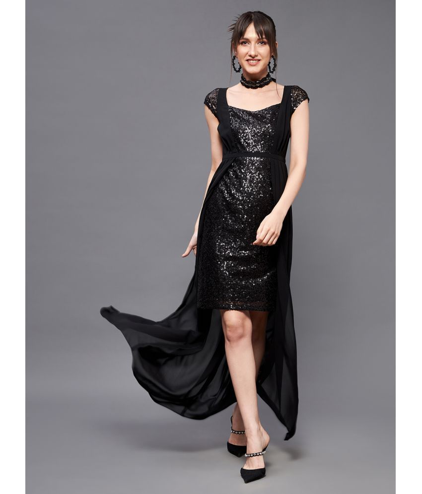     			Miss Chase Georgette Embellished Ankle Length Women's Asymmetric Dress - Black ( Pack of 1 )