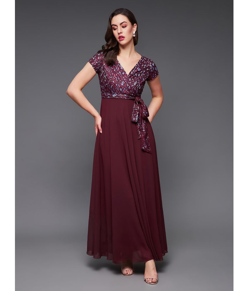     			Miss Chase Georgette Self Design Full Length Women's Gown - Wine ( Pack of 1 )