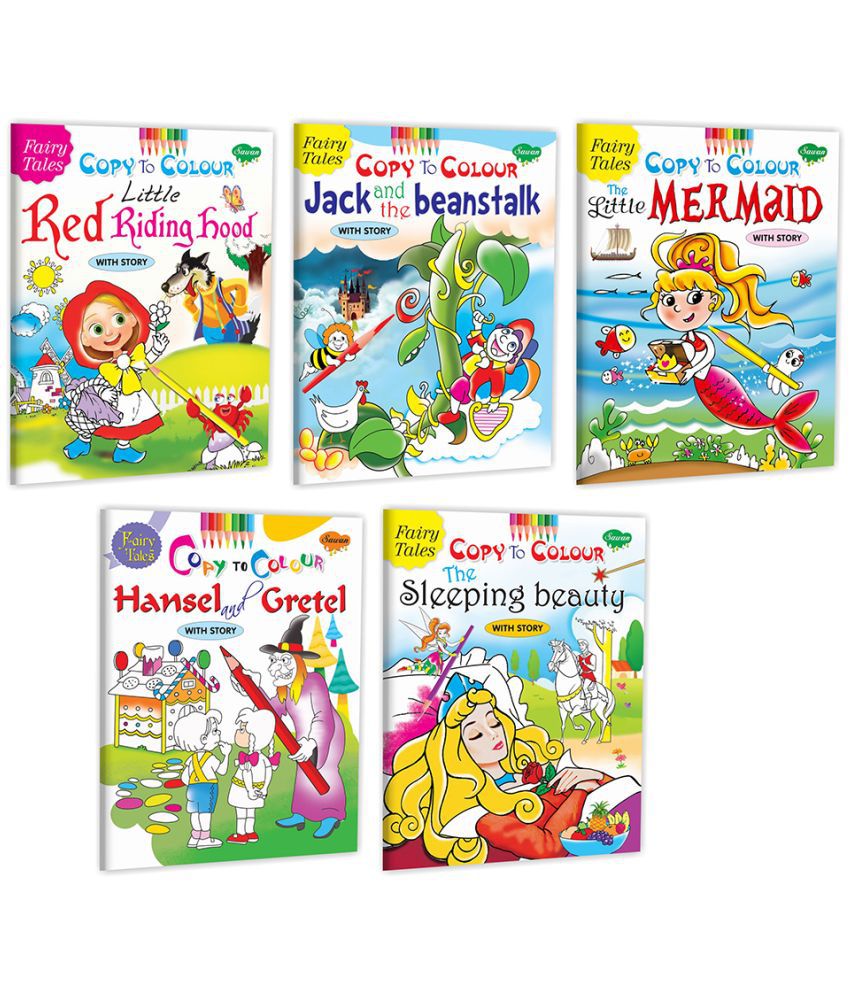     			New Year gift for 3 yr Kids | Pack of 5 Fairy Tales Copy To Colour Books