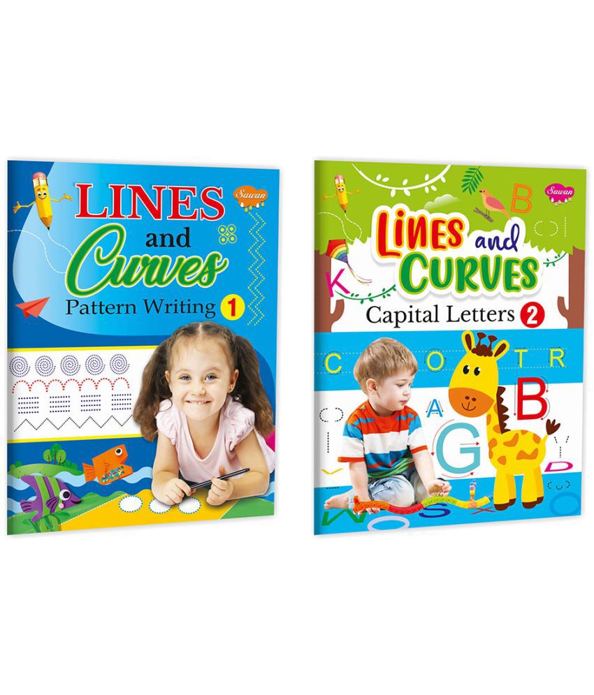     			Set of 2 Pre school Learning Books, Lines and Curves–1 Pattern Writing and Lines and Curves–2 Capital Letters