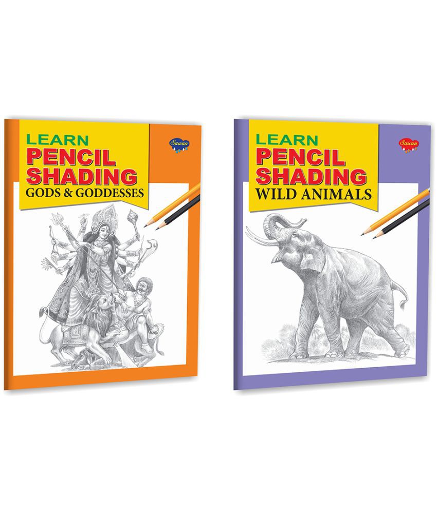     			Set of 2 pencil activity Books, Learn Pencil Shading Wild Animals and Learn Pencil Shading Gods & Goddesses